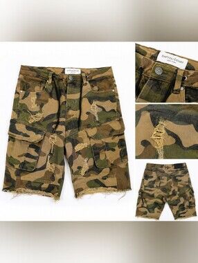EMPYRE DENIM New York Distressed Camo Cargo Shorts